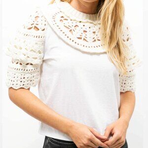 NEW Sea New York Crochet Puff Sleeve White T-Shirt Size Small Tee Shopbop Boho S